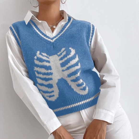 Skeleton Ribs Sweater Vest Sz L - Picture 1 of 9